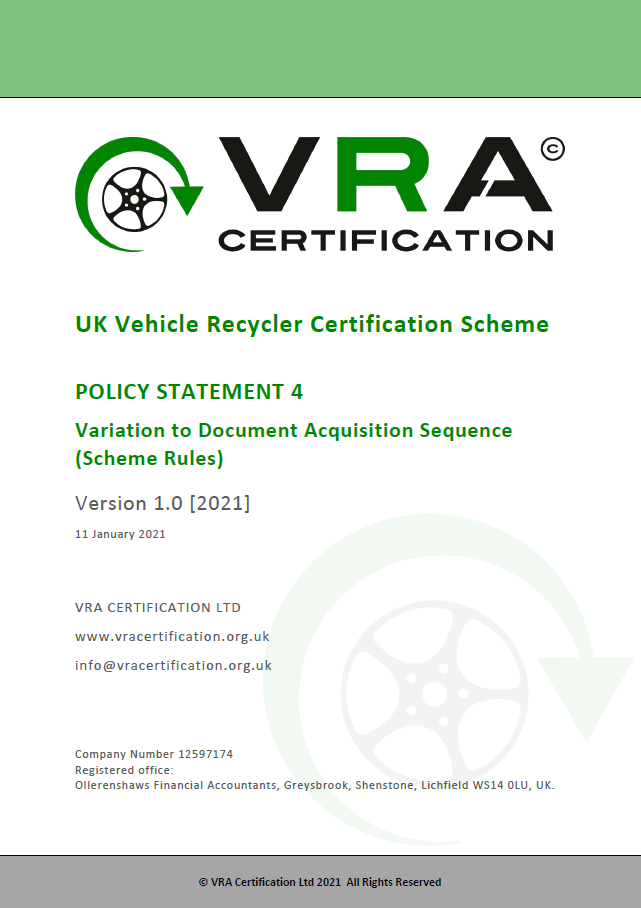 SCHEME DOCUMENTS – VRA Certification